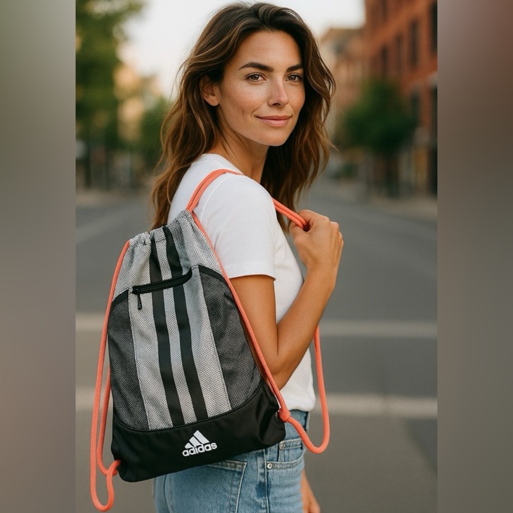 Adidas Black and White Backpack with Coral Straps